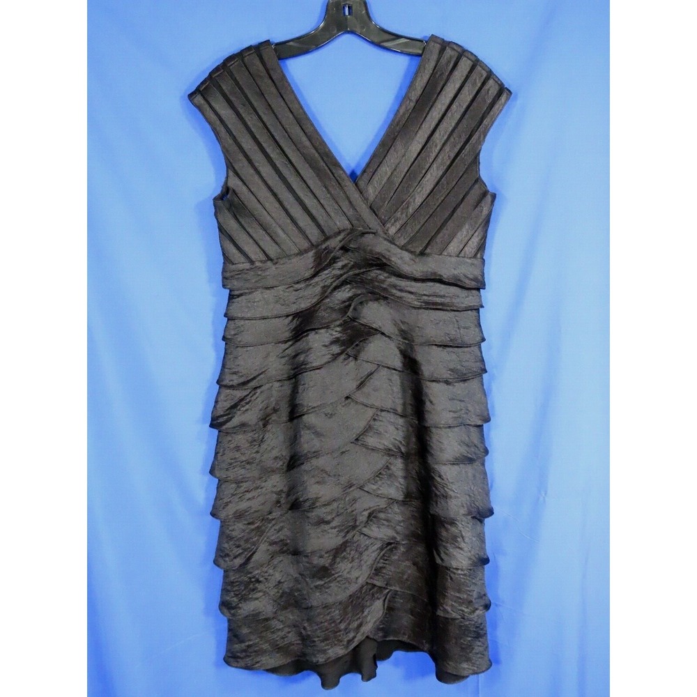 SCARLETT NITE Black Shimmer LAYERED PETAL SHEATH DRESS Party Cocktail CHIFFON 8